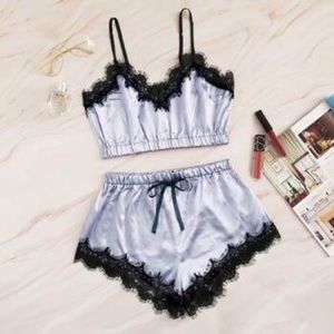 BNIB SHEIN eyelash lace satin cami top set w/short